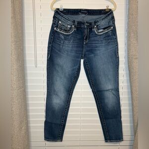 Vigoss Dark Blue Ankle Jeans with Embellished Pockets